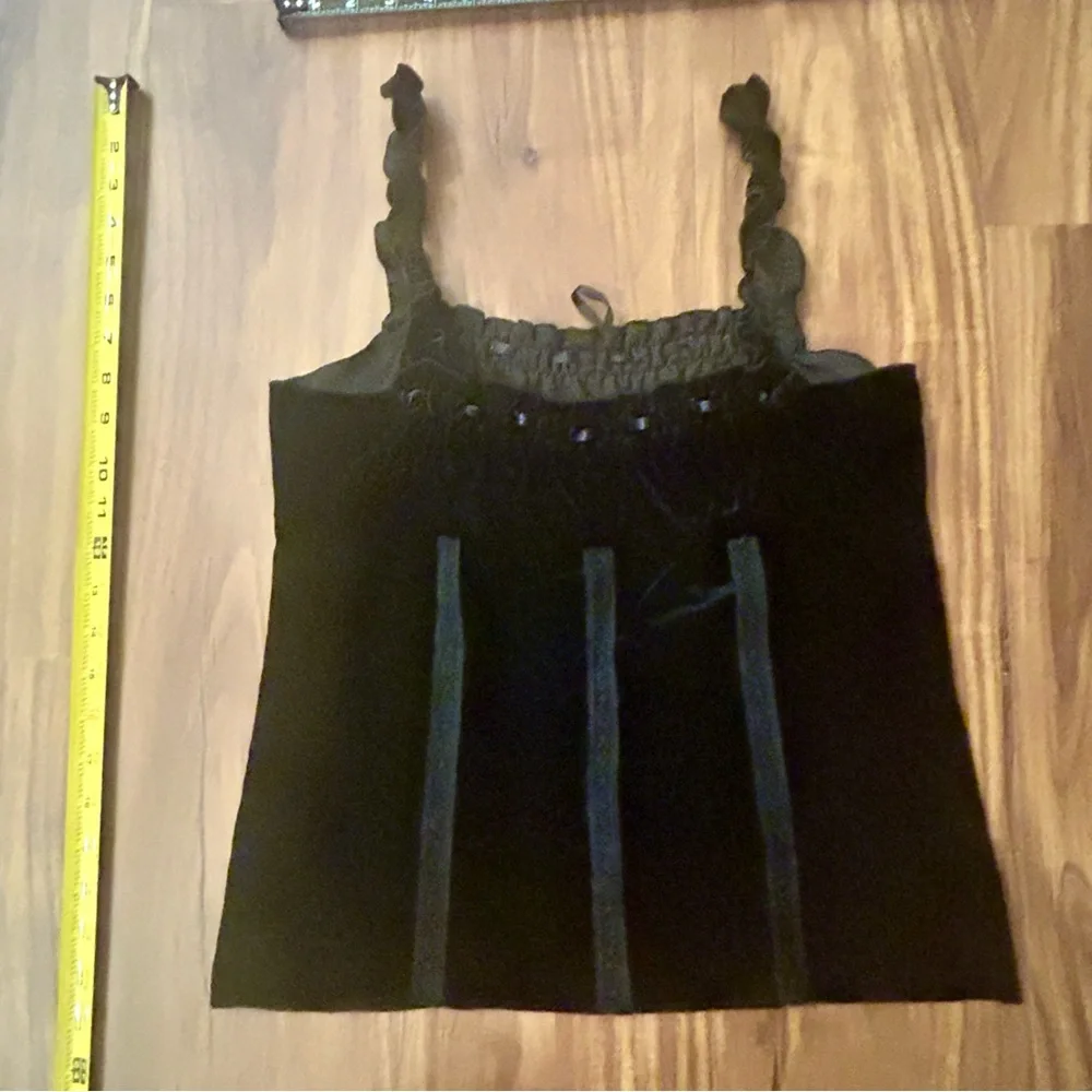 Express Black Velvet Camisole with Ruffle Straps, Lace and ribbon - Picture 11 of 13